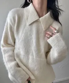 deux amour ドゥーザムール 衿取り外しポロニット ホワイト