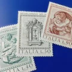 外国切手 イタリア 1975年 ミケランジェロ 著名な彫刻作品 3V凹版
