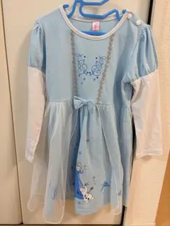 水色 アナ雪　プリント 長袖ワンピース