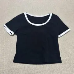 リブ編み 黒 半袖Tシャツ GU