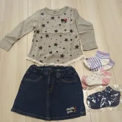 DOUBLE.B 長袖カットソー 　デニムスカート　100cm 　靴下　セット
