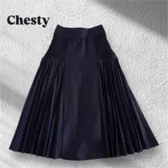 1【美品】Chesty スモッキング加工　切替プリーツスカート　Chay着用