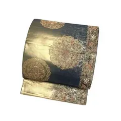 袋帯 美しい華柄 花唐草模様 金糸 御召御納戸色 フォーマル KO-1156