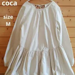 coca コカ長袖ミニワンピース バックリボン フレア アイボリーMサイズ