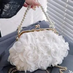 パーティー バッグ がま口 2way 白 成人式 フラワー パール