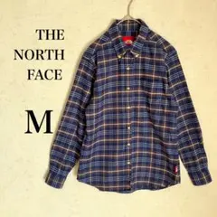 【ザノースフェイス】 長袖ボタンダウンチェック柄シャツ M ネイビー系
