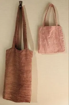 【ハンドメイド】縦長トート＆クマ柄ミニバッグ 2点セット 練習作品 小さめバッグ