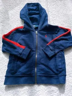 ポロ・ラルフローレン　綿100% 紺色パーカー 赤ストライプ