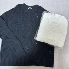 GU ジーユー　2点　セット　クロシェセーター　ニット　オフホワイト　黒　まとめ
