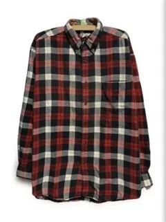 90s 巨人タグ J.CREW ボタンダウン チェック 長袖 シャツ 赤 黒