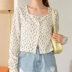 小花柄サーマルカーディガン