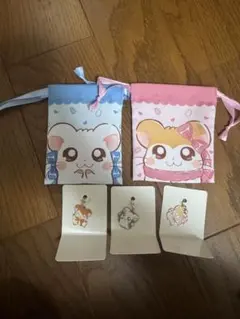 とっとこハム太郎　プチ巾着　メタルチャーム　100均リボンちゃん　マフラーちゃん