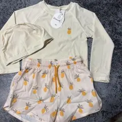 水着3点セット（長袖・パイナップル柄・水泳帽付き）