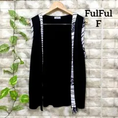 フルフル ノースリーブニットカーディガン()黒 透け感有り 裾回り白花柄 洗える