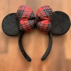 ミニーちゃん　チェックカチューシャ　赤