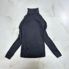 タートルネック リブニット ブラック 長袖 細身 カットソー シンプル M 薄手