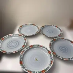 【美品】九谷焼 九谷陶芸 赤西作 赤絵 花唐草 銘々皿 5枚セット 和食器のサムネイル