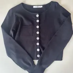 MOUSSY マウジー ニットカーディガン リブ 胸ポケット ブラック F
