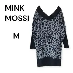 MMINK MOSSI レオパード柄 Vネック 長袖 ミニワンピース M