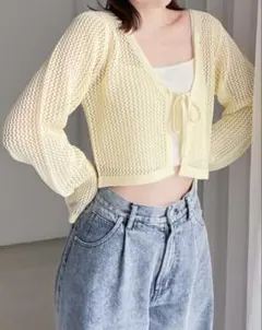 値下げ！heather 黄色　メッシュカーディガン