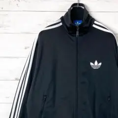 アディダス トラックジャケット トレフォイル ロゴ刺繡 立ち襟 裏起毛 黒 M