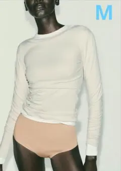 ZARAザラクリームベージュ長袖ロングスリーブTシャツ SMサンド