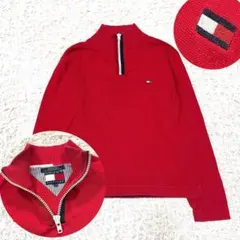 TOMMY HILFIGER ハーフジッププルオーバー Mトミーヒルフィガー 赤