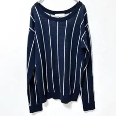 グローブ grove 長袖ニット ネイビー ストライプ セーター M