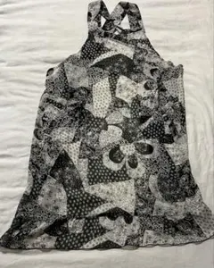 新品・未使用　タグ付き　LE CIEL 白黒パターン シフォンフレアエプロン