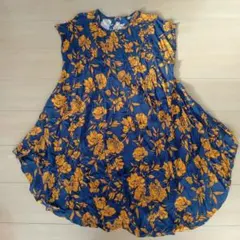 ネイビーオレンジ花柄チュニック M-L