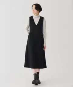 無印 二重編みスウェットジャンパースカートXL LLワンピース黒ブラック