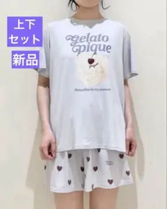 【新品】ジェラートピケ接触冷感ケーキワンポイントTシャツ&ハート柄ショートパンツ