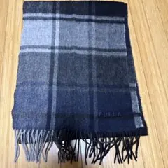 FURLA チェック柄 マフラー ネイビー系