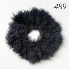 489/リング シュシュ/ファーシュシュ/編み物 シュシュ/ネイビー