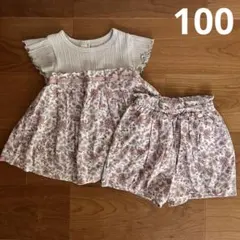 花柄セットアップ　チュニック　ハーフパンツ　プティマイン　100
