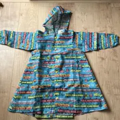 電車柄フード付きベビー　キッズ　子供　レインコート　Mサイズ　120