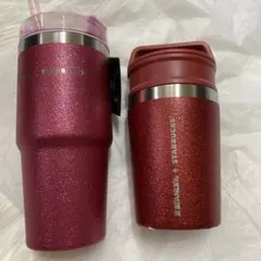 スタバ3WAYスタンレーステンレスタンブラー.ステンレスボトルグリッターレッド