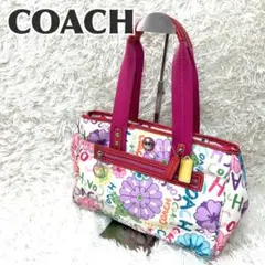 COACH 花柄ハンドバッグ ナイロン　レザー　マルチカラー