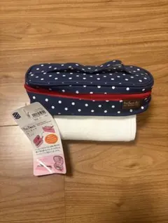ネイビー 水玉 筆箱 コンパクト
