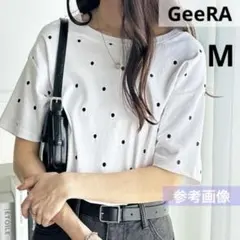 GeeRA ジーラ　綿100％ドット刺繍シルケットＴシャツ　ホワイト　Mのサムネイル