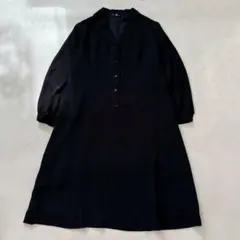 ヴィンテージ レトロボタン オープンカラー ロング ワンピース ブラック