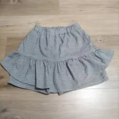 GU　キッズ　女の子　グレー系チェック フリル　　キュロットスカート