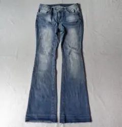 ローライズフレアデニム ブーツカット ブリーチ ダメージ y2k grungeのサムネイル