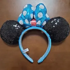 ミニーマウス　スパンコール　カチューシャ　水色　水玉　ディズニー