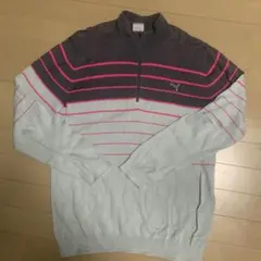 PUMA XL ハーフジップアップセーター グレー/ピンク