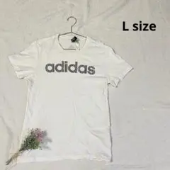 【adidas】アディダス Tシャツ 白 デカロゴ パターン柄 Lサイズ