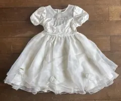 キッズ　女の子　130　フォーマルホワイト フリル リボン・花付きドレス