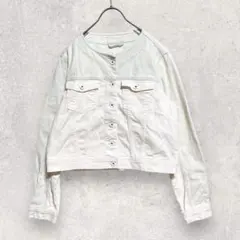 ZARA デニムジャケット L ホワイト ノーカラー シンプル カジュアル