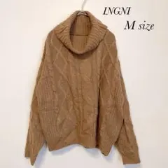 イング タートルネック ケーブル編み ニット セーター ブラウン M a0489