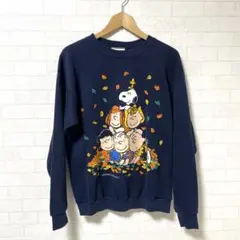希少☆80s USA製 スヌーピー　プリント スウェット L ネイビー